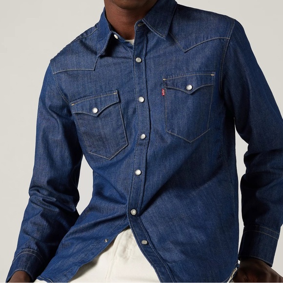 Levi's Barstow Western Indigo Denim Shirt Pearl Snap Closure - Sz L - Picture 2 of 16